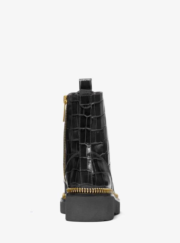 Damske Bojové topánky Michael Kors Haskell Crocodile Embossed Leather Čierne - Topanky Michael Kors Vypredaj | ADCOX-4051